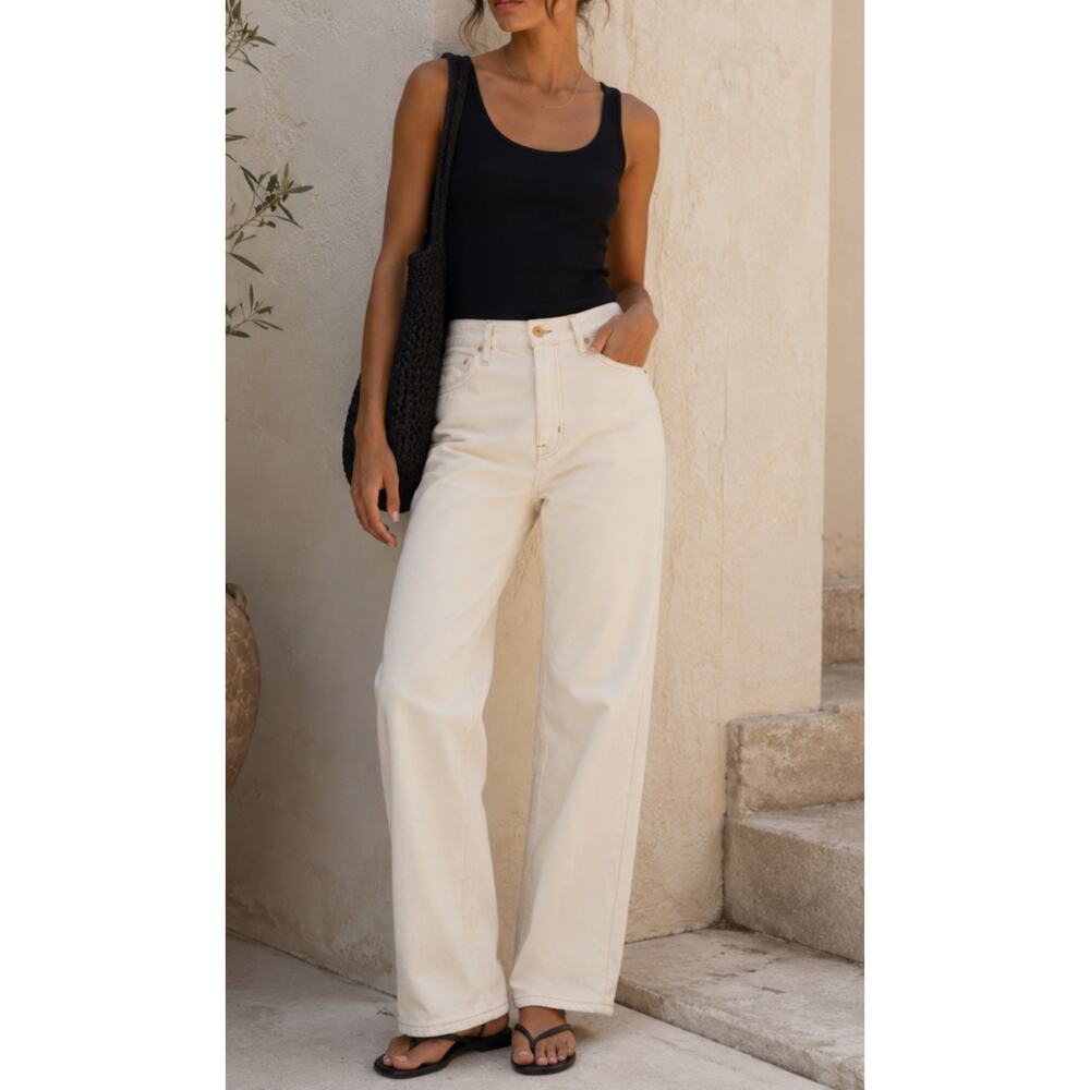 SLVRLAKE Pheonix Winter Ecru Straight Mid Rise Jeans Cream Off White